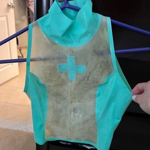 Latex nurse costume crop top
